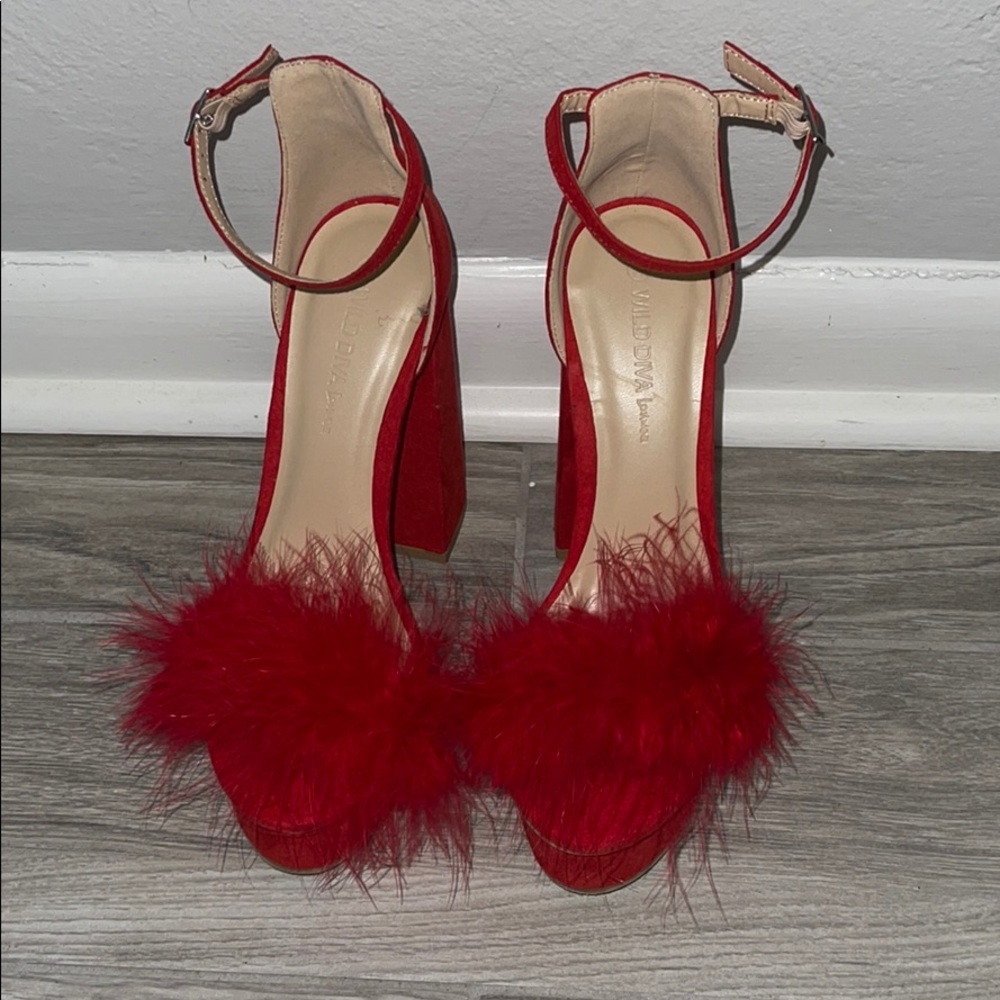 Red Feathered High Heels